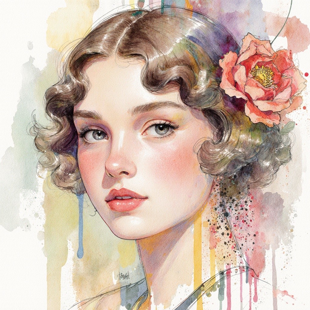 Delicate Illustration of a Young Woman with Flowers