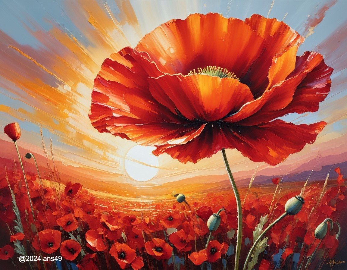 Vibrant Red Poppy Against Golden Sunset Sky
