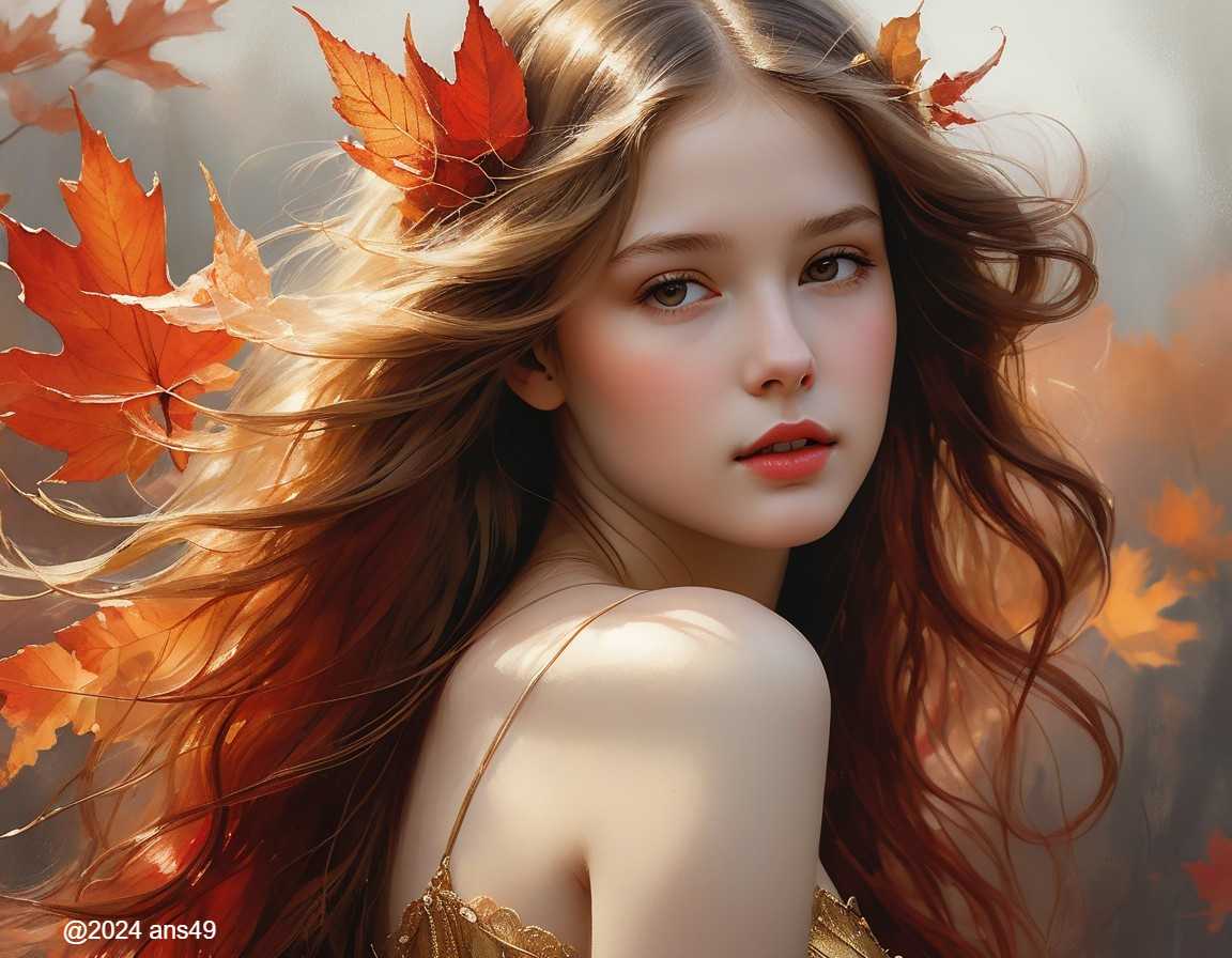 Young Woman with Autumn Leaves in Soft Background