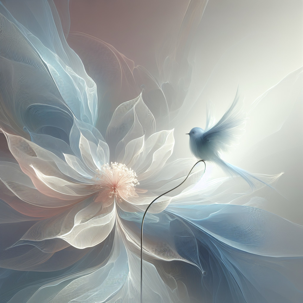Pastel Digital Painting of Flower and Bird Elements