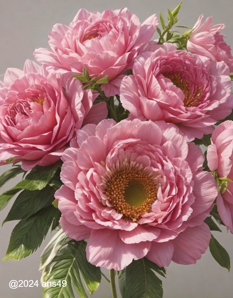 Vibrant Pink Peonies with Lush Green Leaves Arrangement