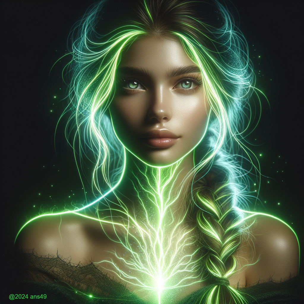 Mystical Portrait of a Young Woman with Green Light
