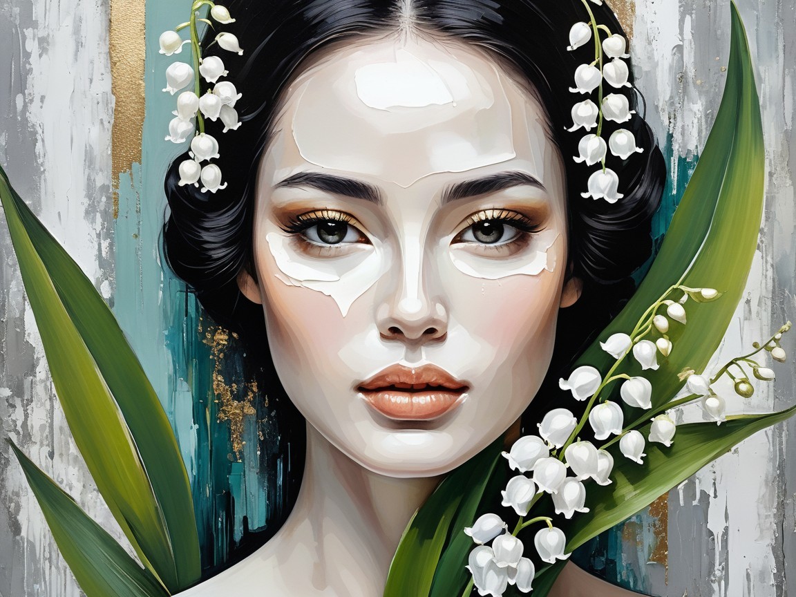 Portrait of a woman with lilies and pastel background