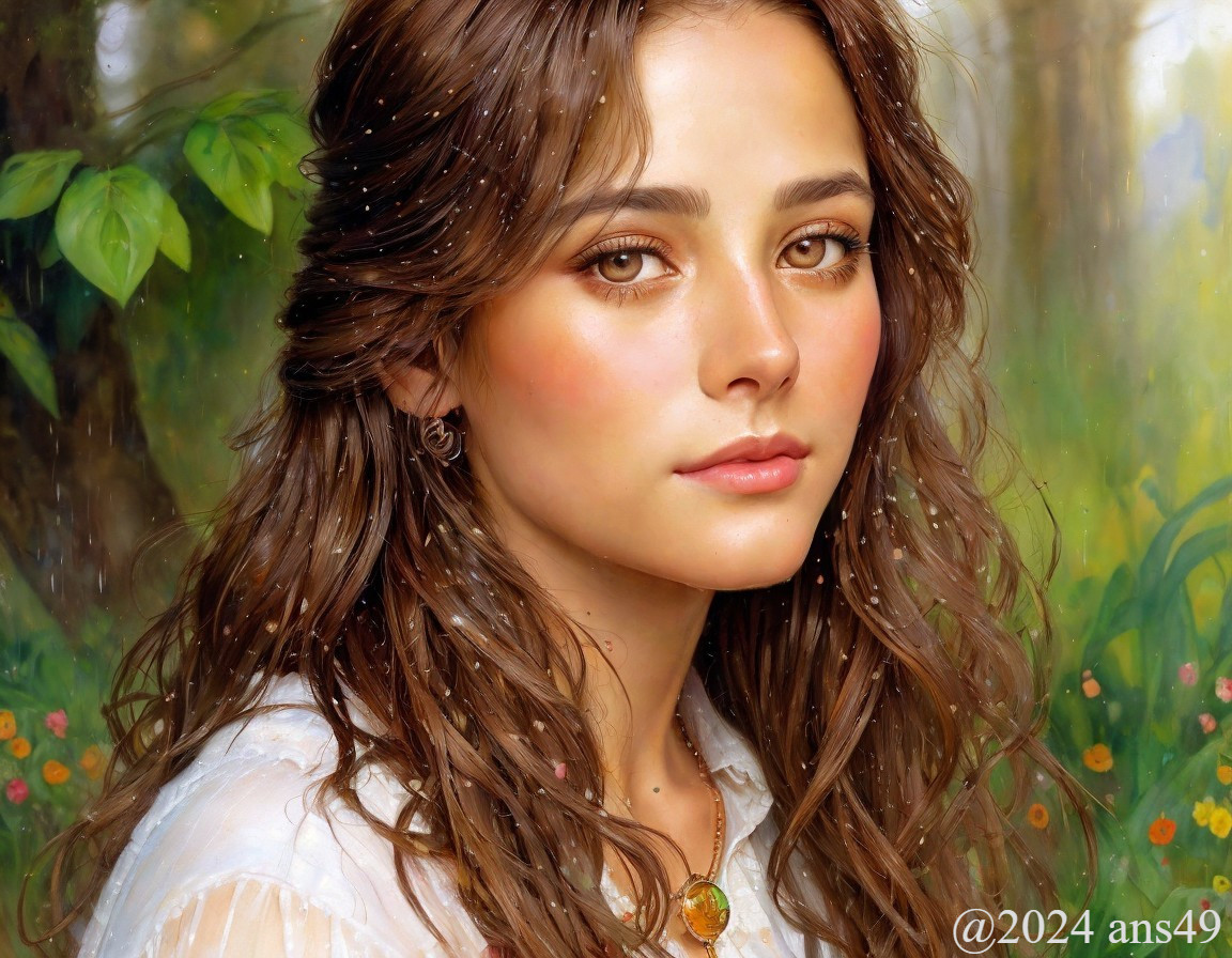 Digital painting of a woman with brown hair and hazel eyes