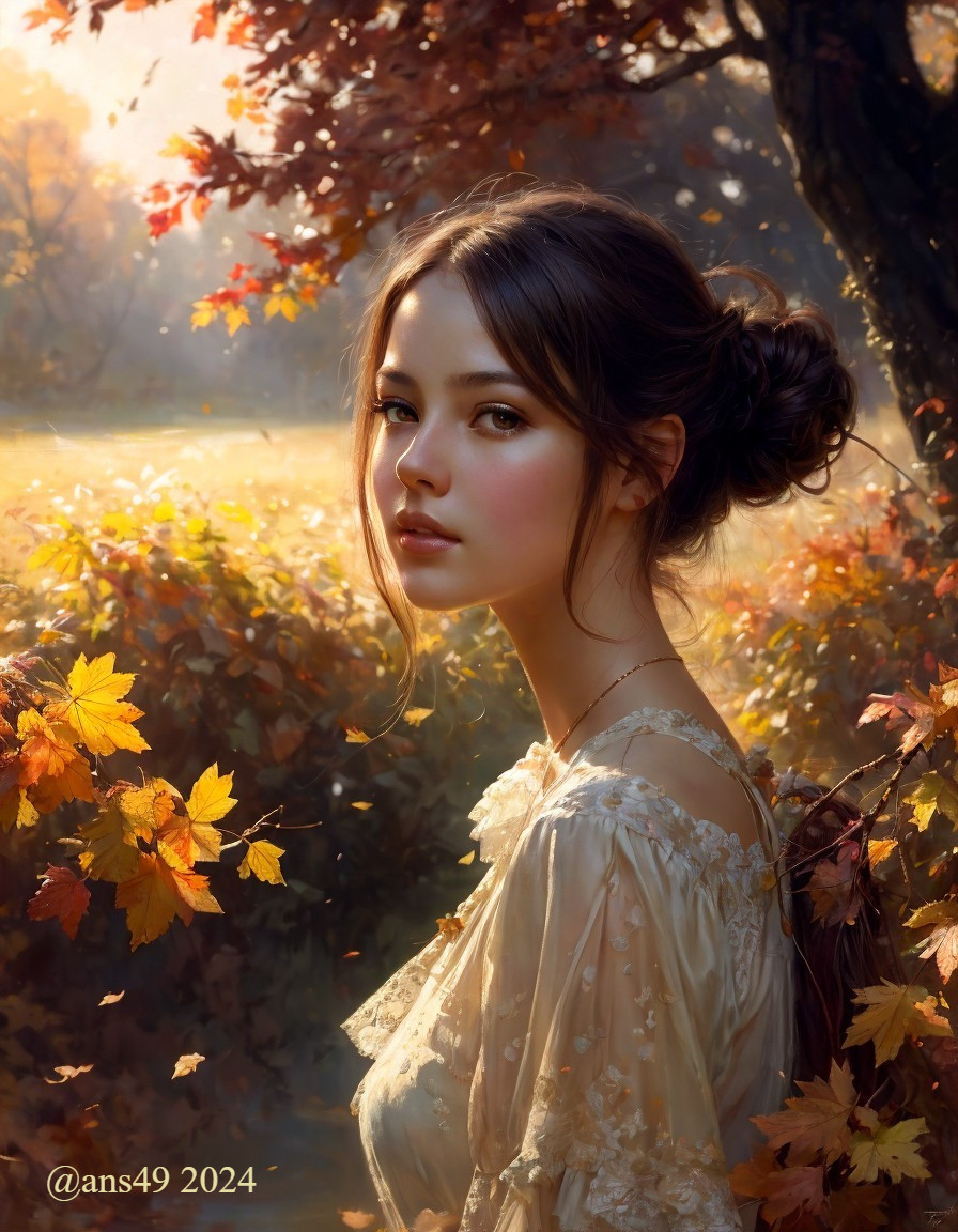 Digital Painting of Woman in Vintage Cream Dress