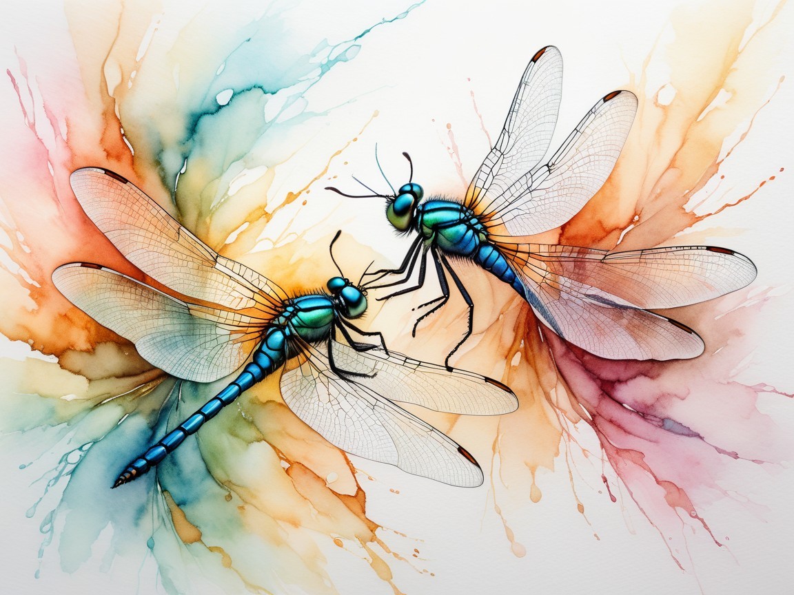 Vibrant Dragonflies Against Colorful Abstract Background