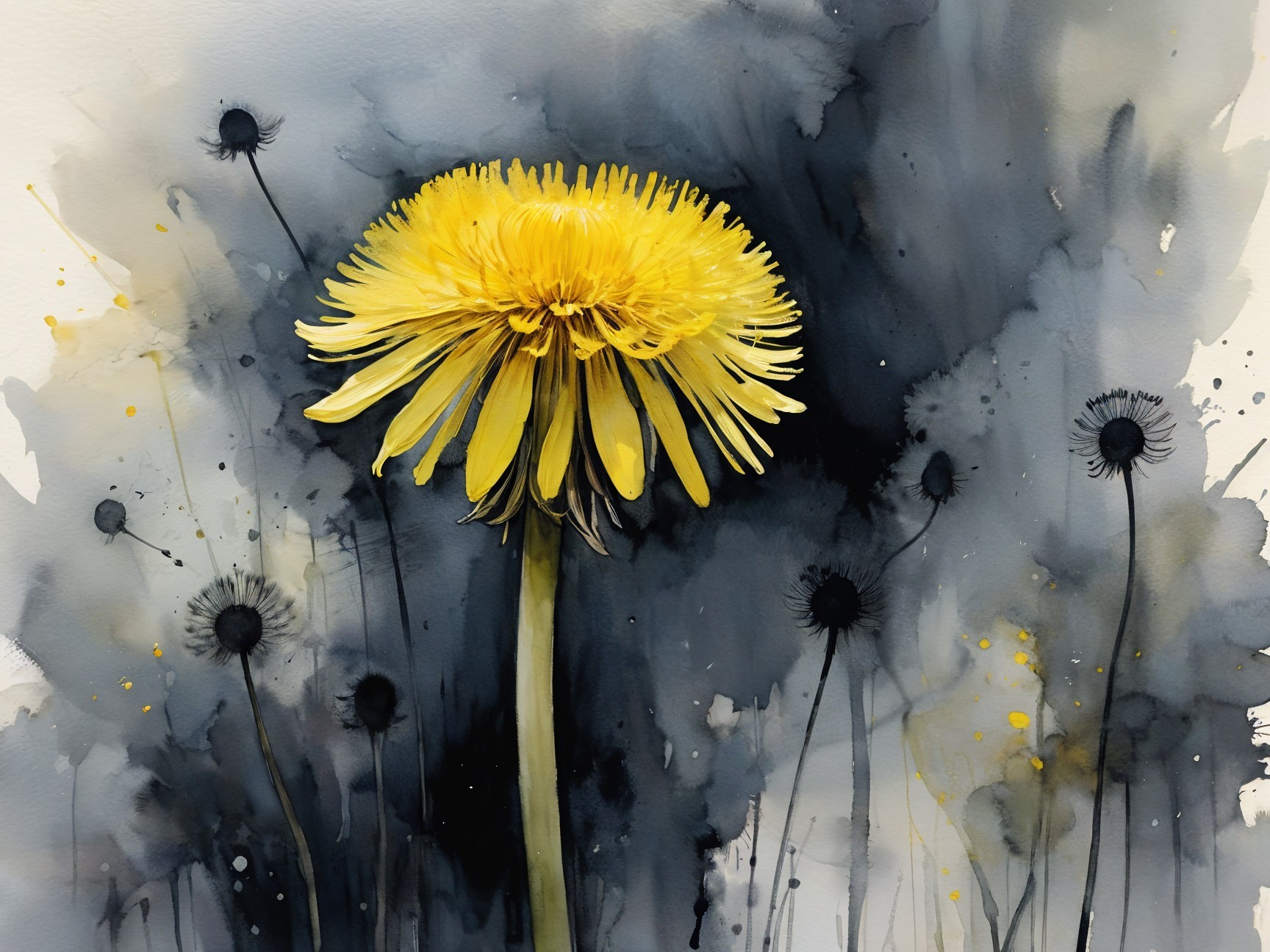 Vibrant Yellow Dandelion Against Dark Background