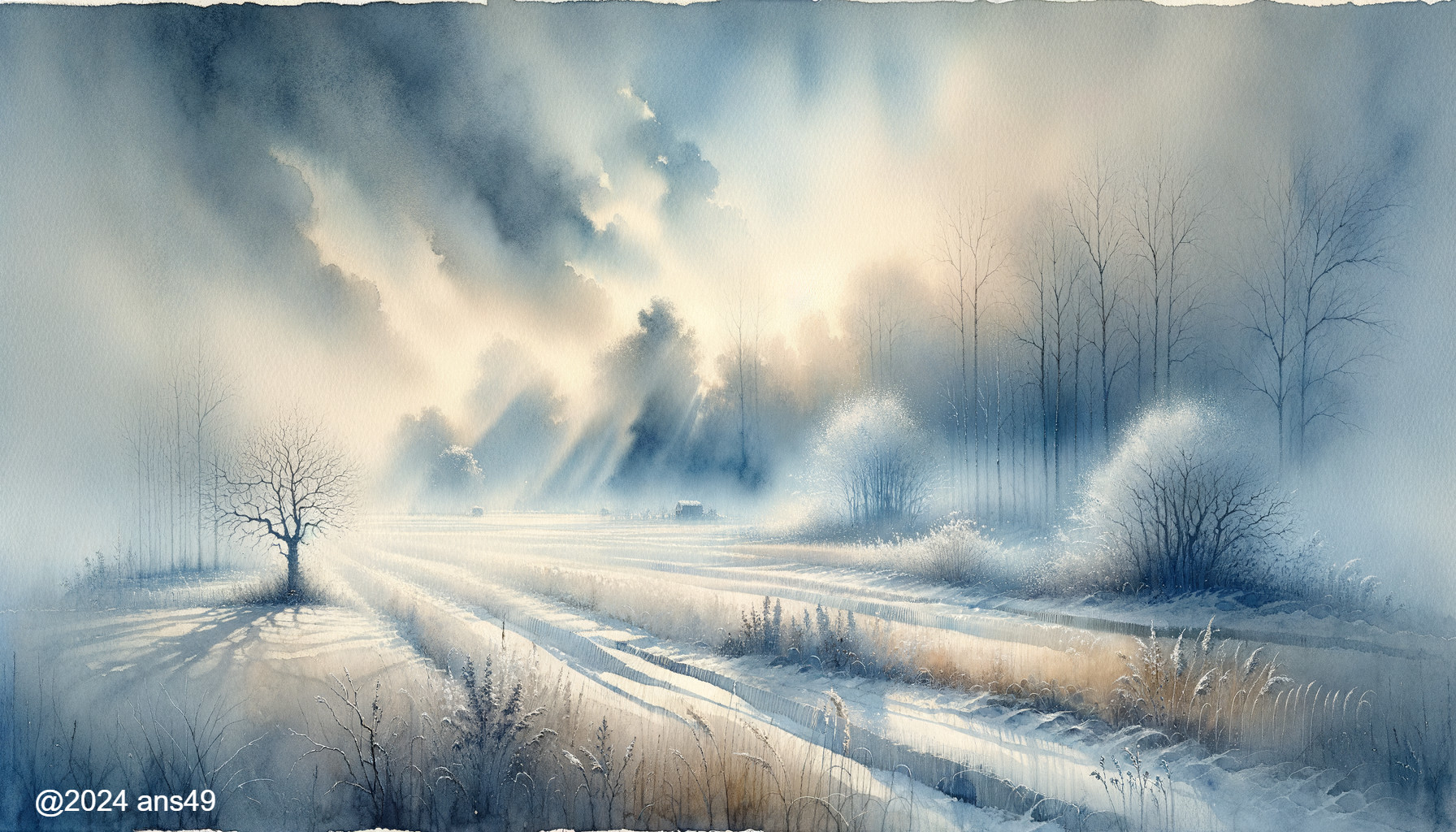 Serene Winter Landscape with Soft Light and Pathway