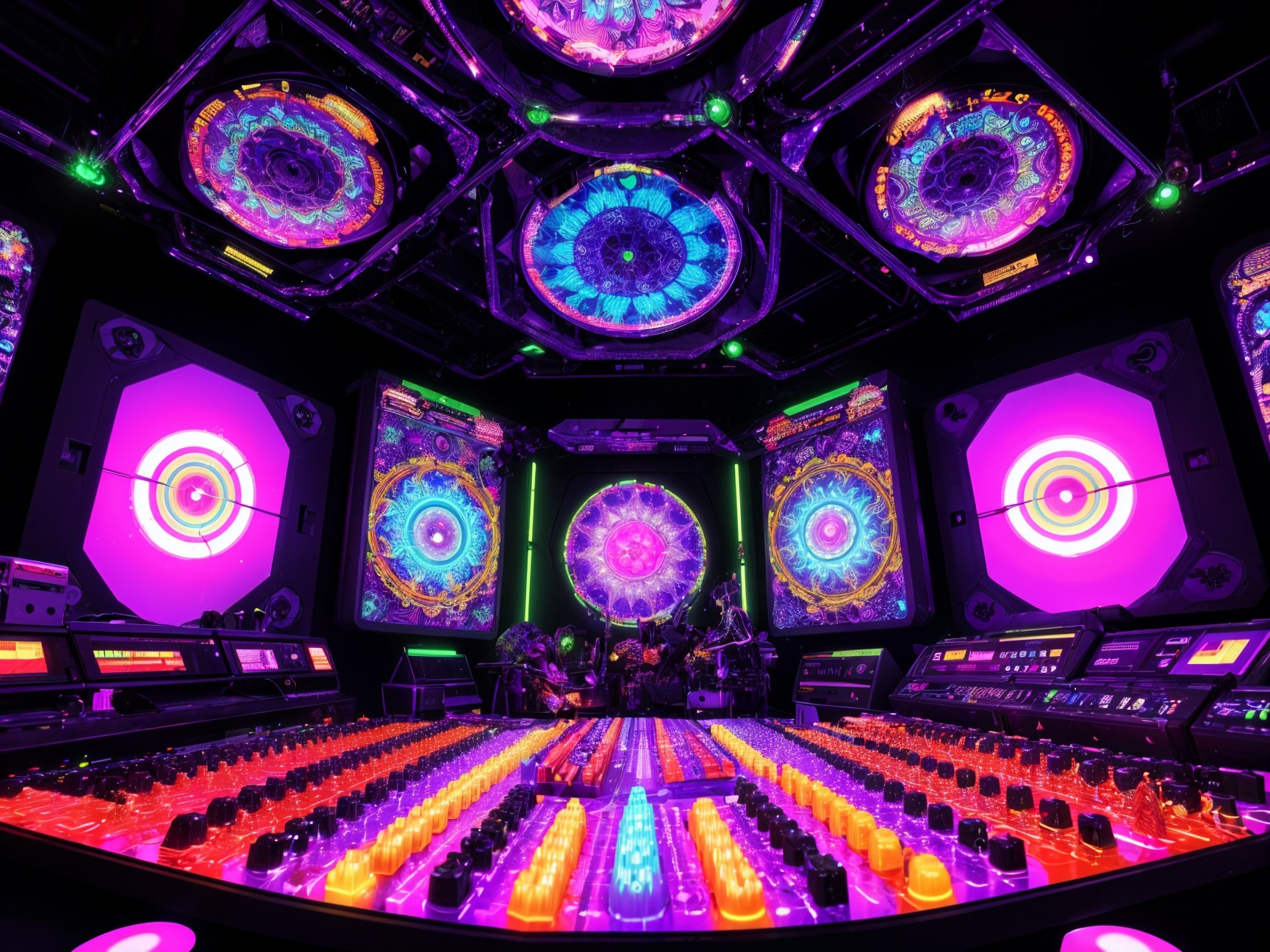 Vibrant Music Studio with Neon Colors and Patterns