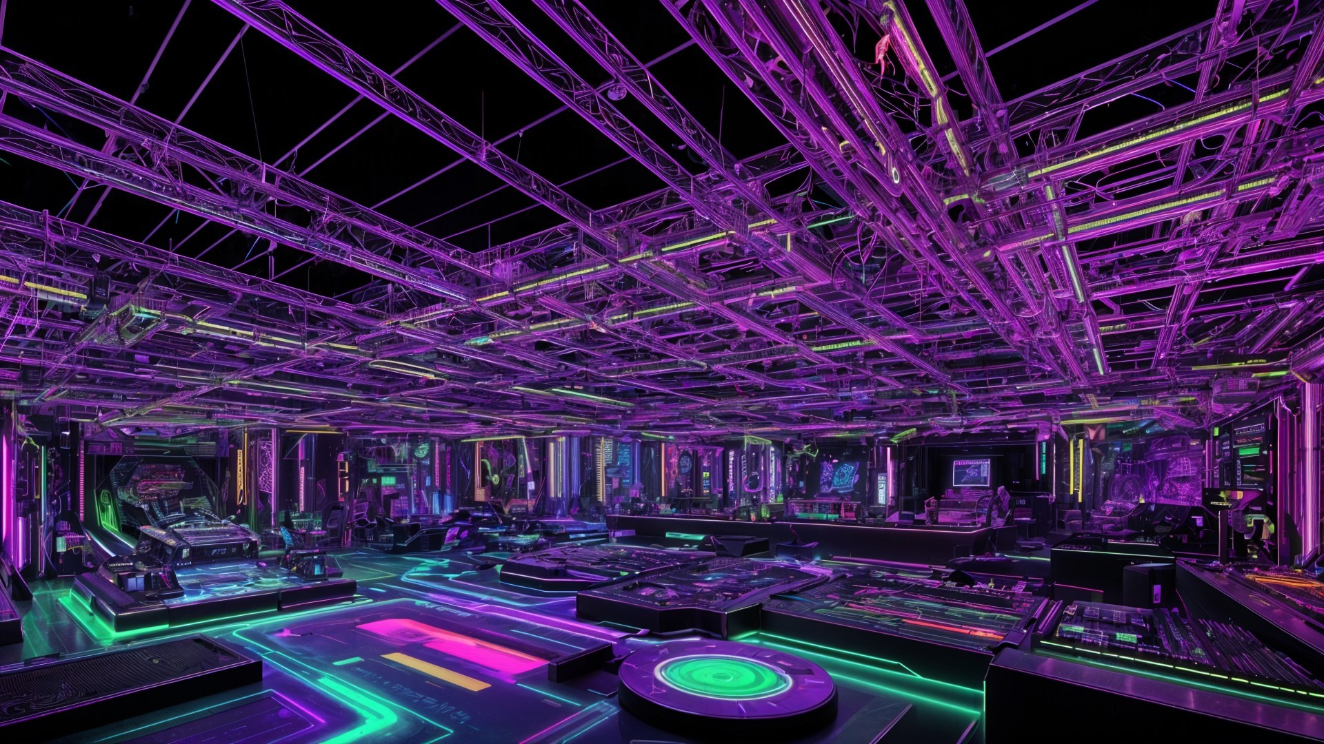Futuristic Neon-Lit High-Tech Gaming Arena Design