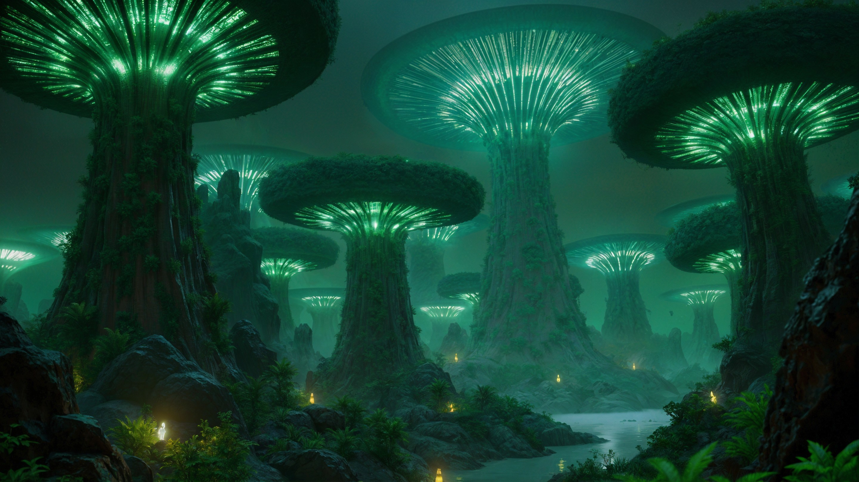 Bioluminescent Mushrooms in a Mystical Landscape