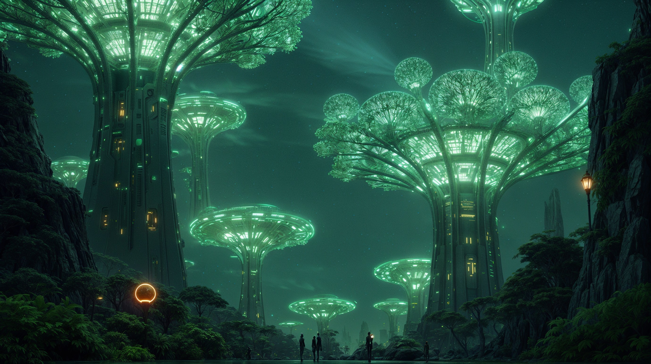 Luminescent Trees Under a Starry Night Sky