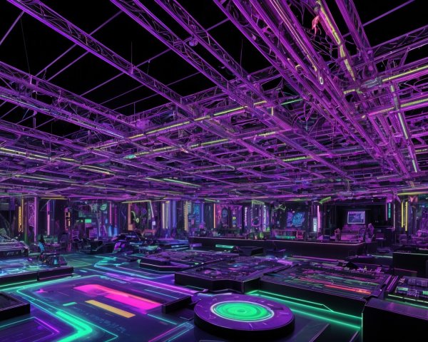 Futuristic Neon-Lit High-Tech Gaming Arena Design