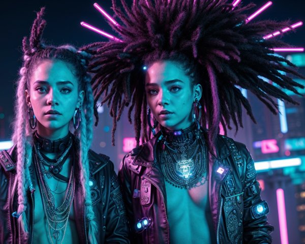 Cyberpunk Aesthetic with Neon Cityscape and Bold Styles