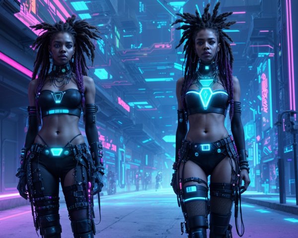 Futuristic Figures in a Vibrant Cyberpunk City