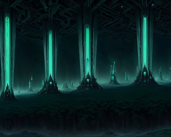 Surreal Futuristic Landscape with Illuminated Structures