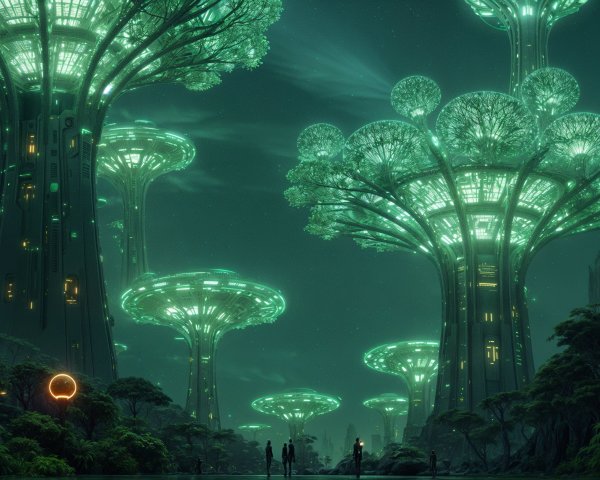 Luminescent Trees Under a Starry Night Sky