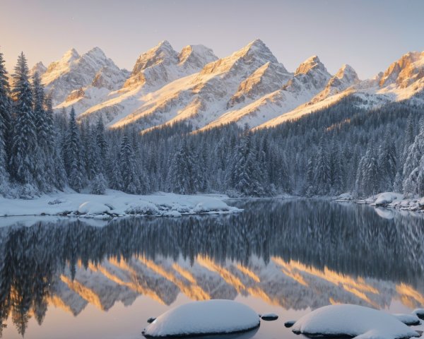 Serene Winter Landscape with Snow-Capped Mountains