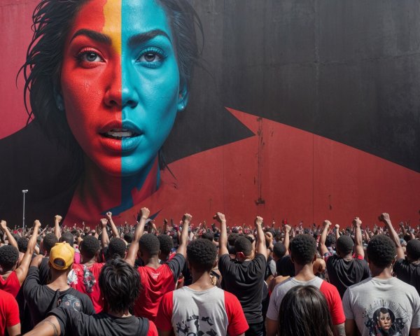 Mural of Woman's Face Symbolizing Duality and Strength