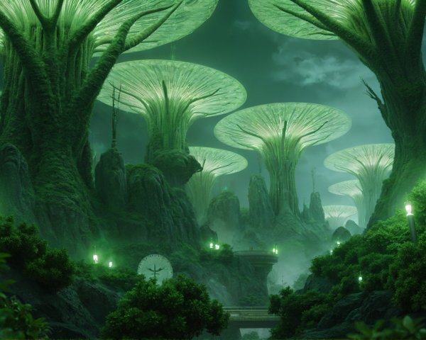 Bioluminescent Trees in a Mystical Landscape