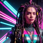 Futuristic Figure with Neon Lights and Bold Fashion