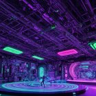 Vibrant Music Studio with Neon Lighting and Mixing Console