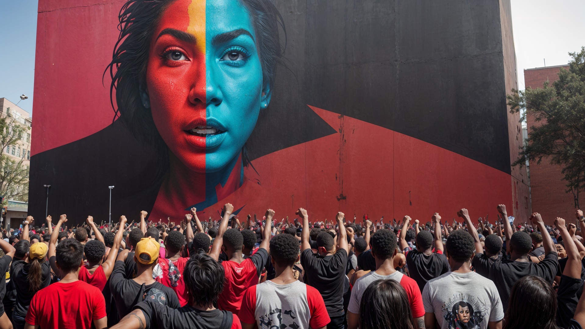 Mural of Woman's Face Symbolizing Duality and Strength