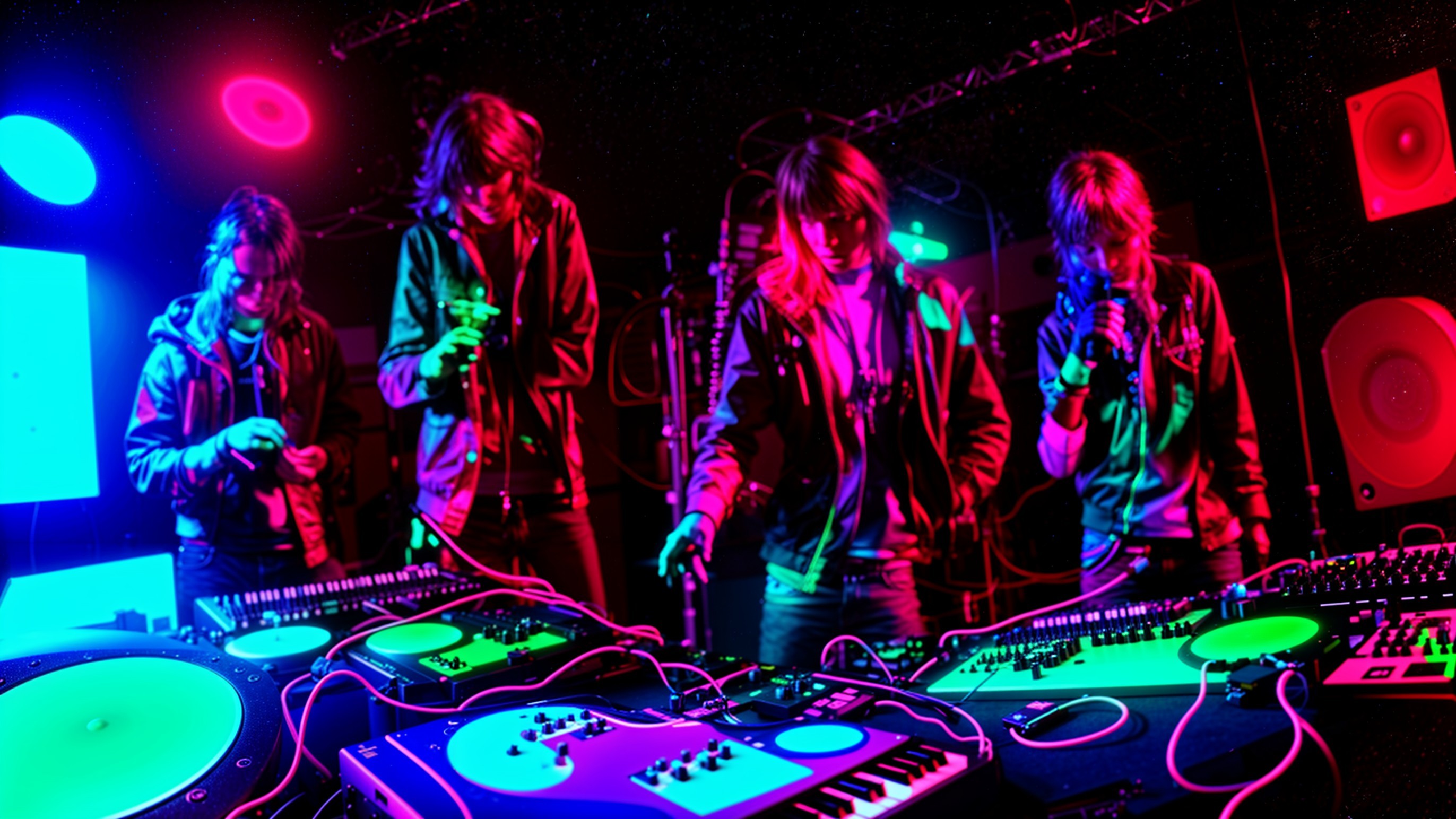Vibrant Electronic Music Scene with DJ and Lights