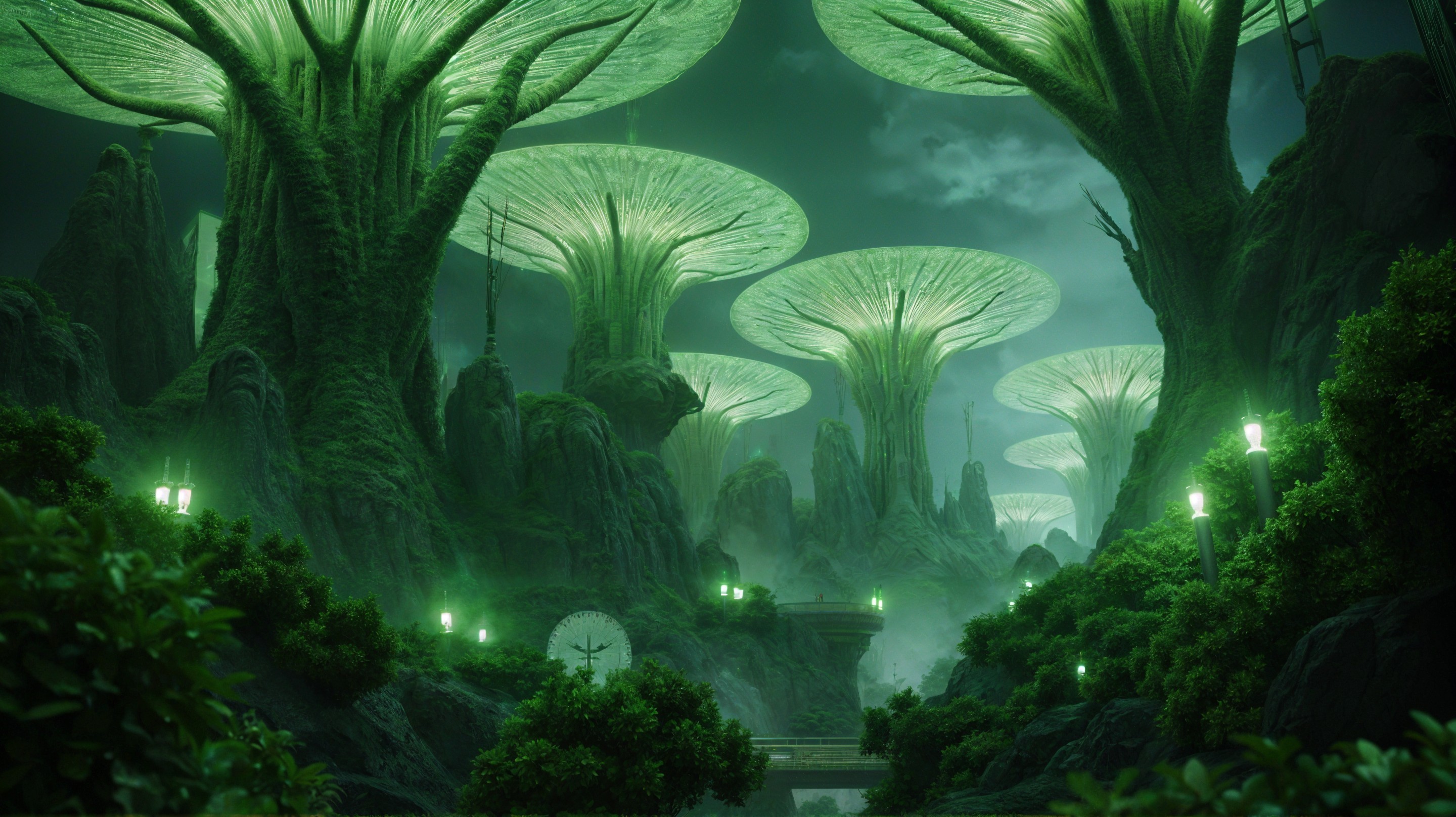 Bioluminescent Trees in a Mystical Landscape