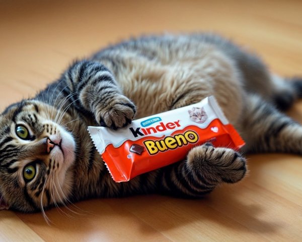 Tabby Cat Playfully Interacts with Chocolate Bar