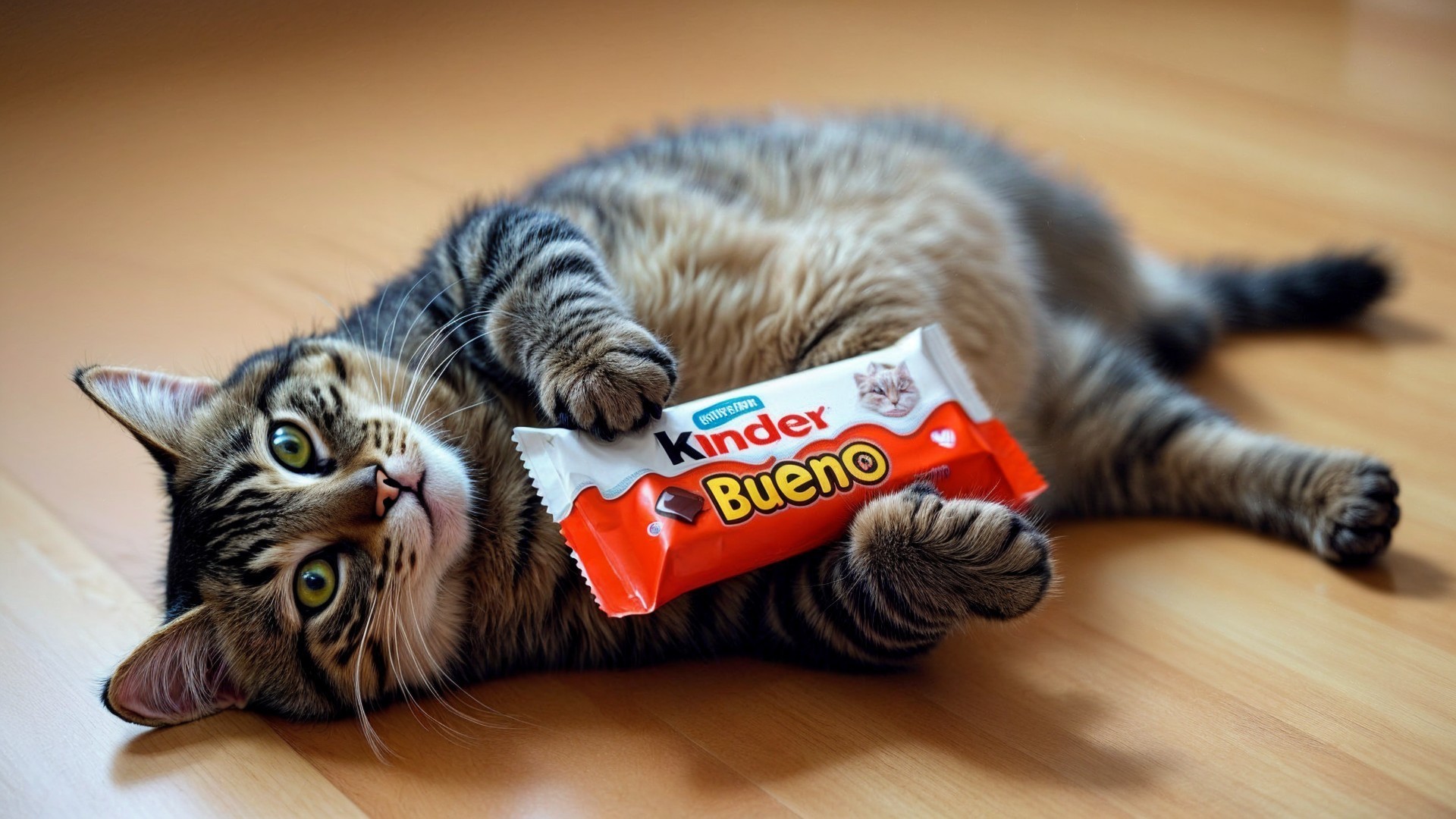 Tabby Cat Playfully Interacts with Chocolate Bar