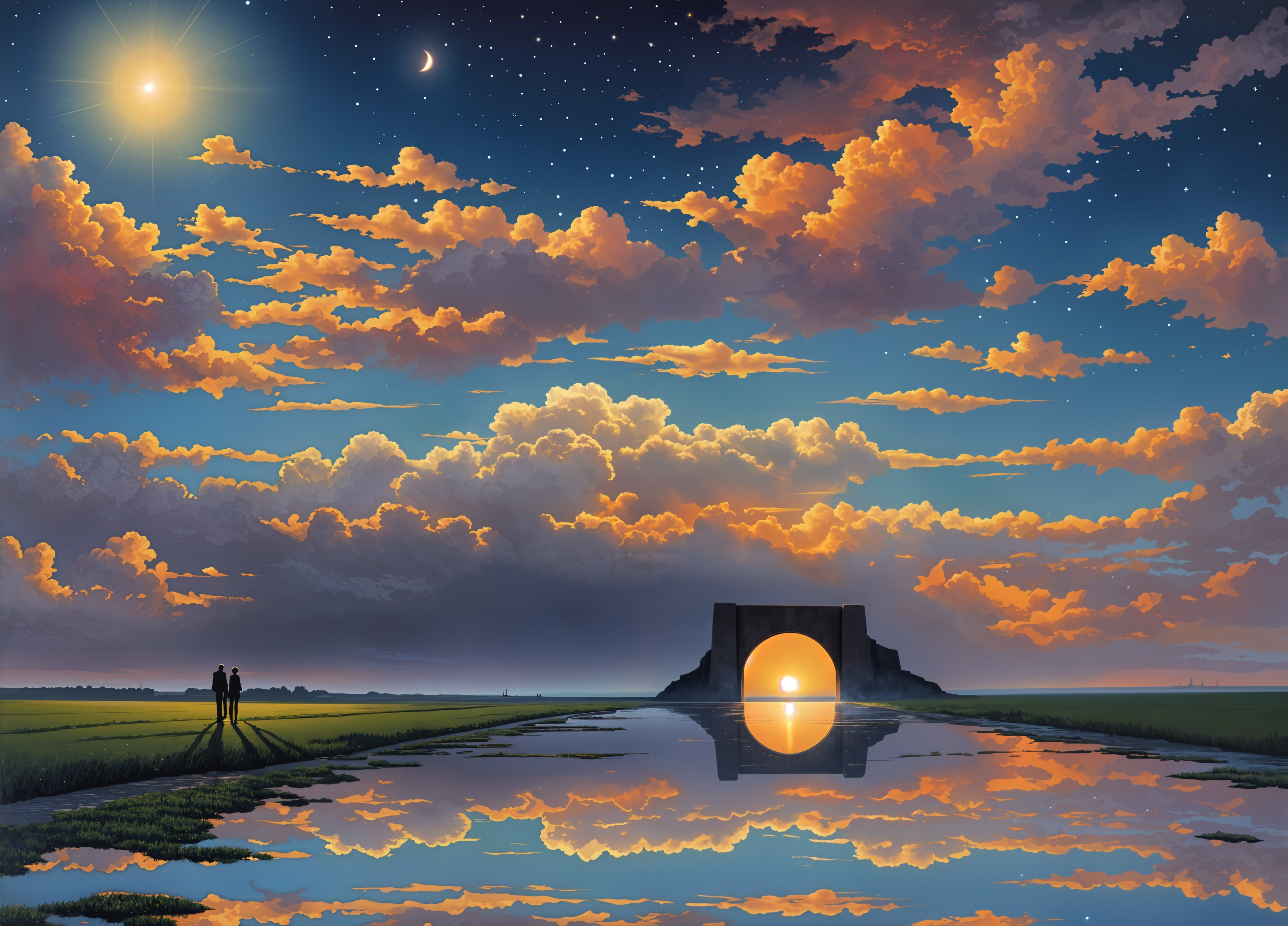Serene landscape with sunset sky and tranquil lake