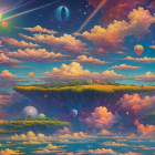 Tranquil Landscape with Churches and Starry Sky