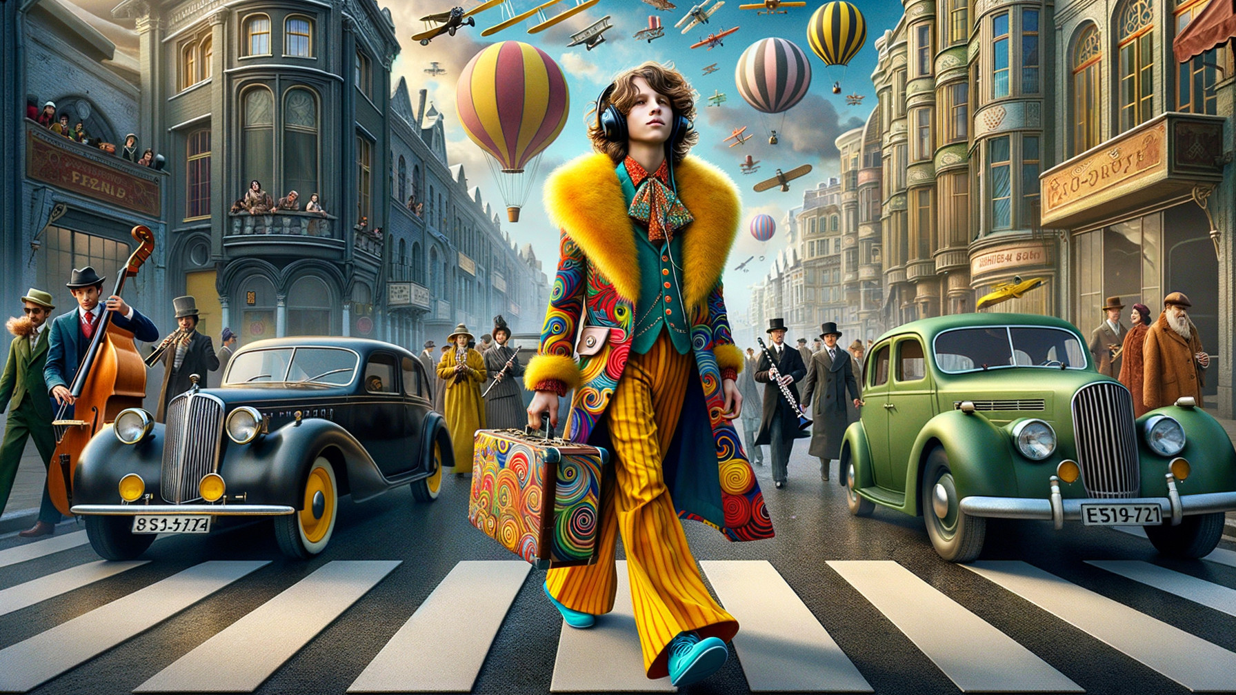 1960s Retro-Futuristic City Scene with Vibrant Fashion