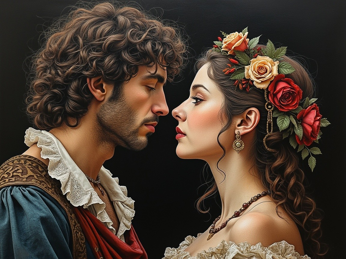 Romantic Portrait of a Young Couple in Historical Attire