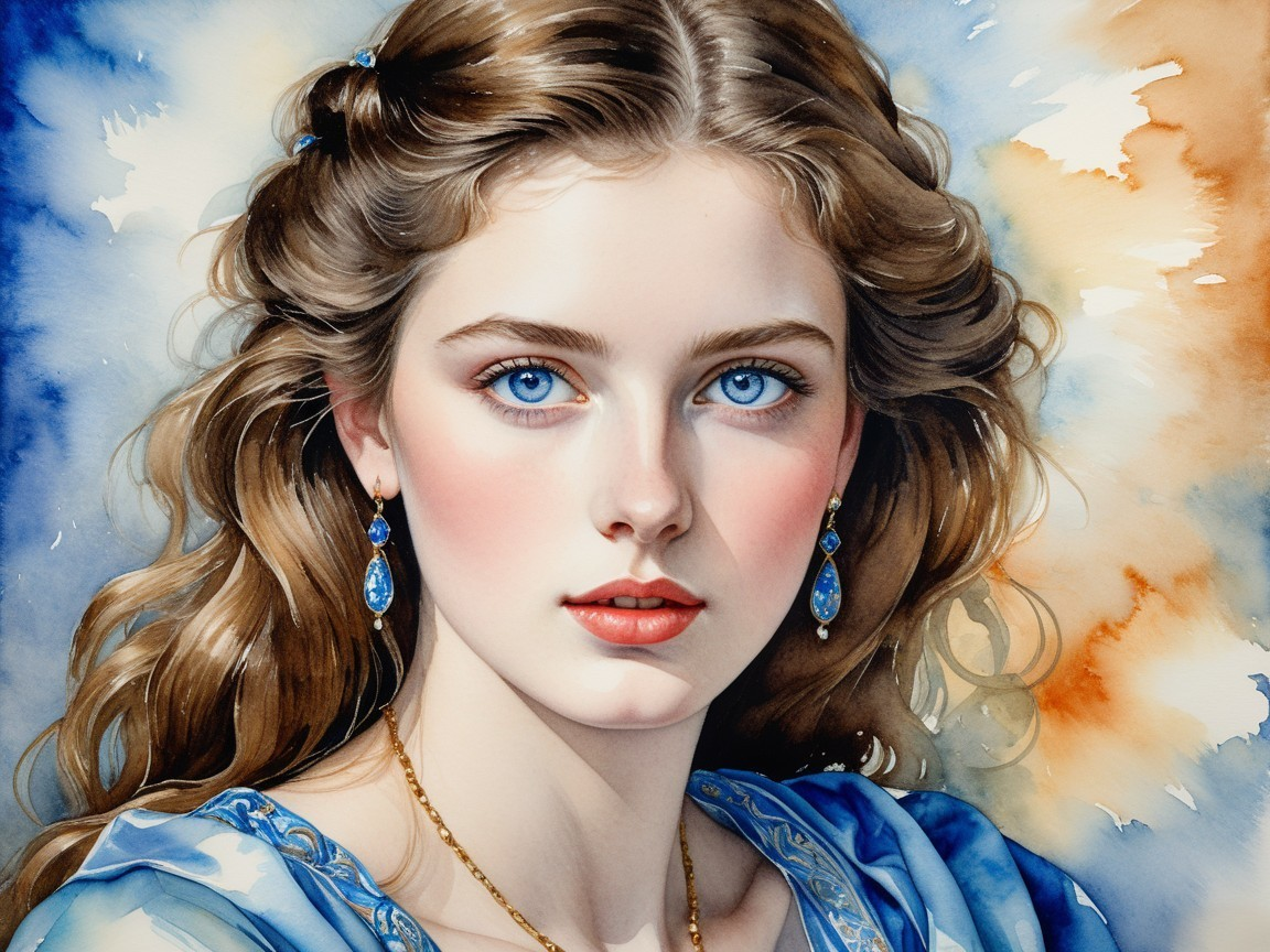 Young woman with wavy brown hair and blue attire