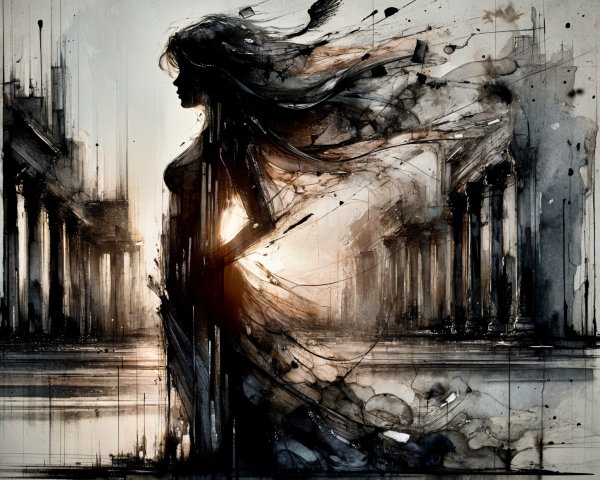 Silhouette of a Woman with Abstract Architecture
