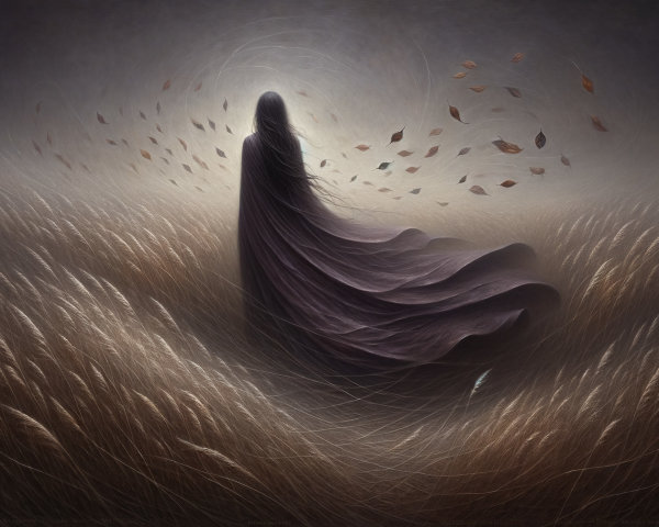 Solitary Figure in a Dreamlike Golden Field