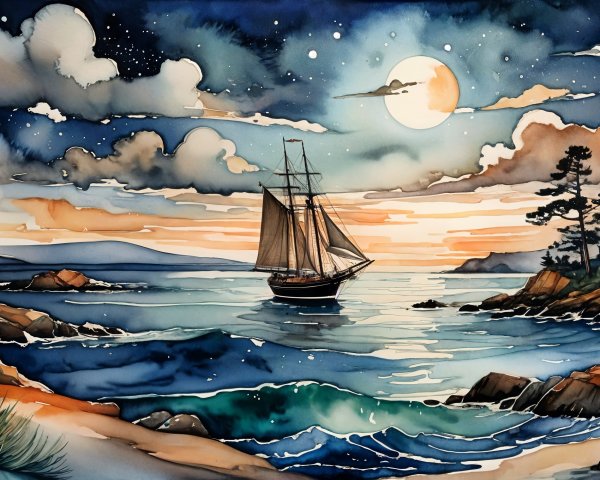 Classic Sailboat on Tranquil Waters at Dusk