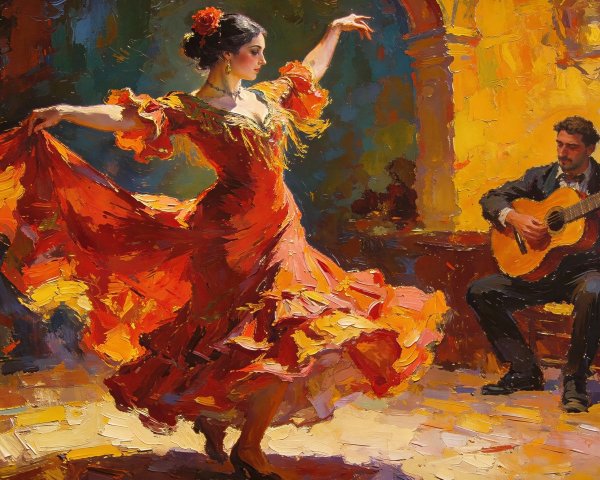 Impressionistic Oil Painting of Flamenco Dance Scene