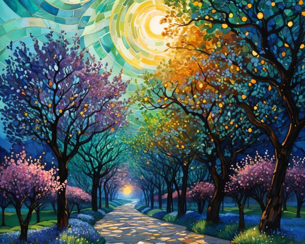 Vibrant Enchanted Pathway in Whimsical Landscape