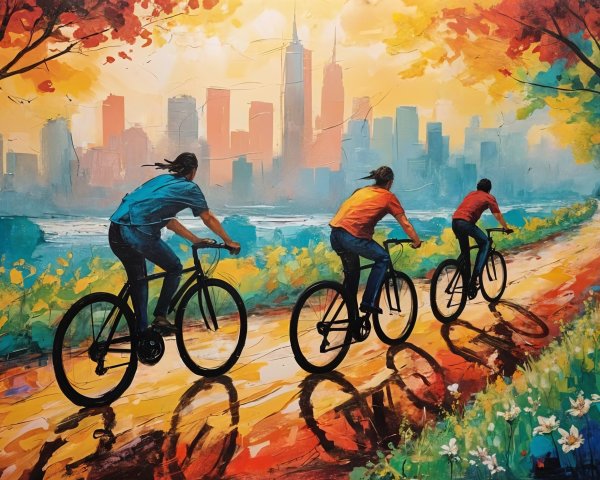 Cyclists on a Colorful Path with Autumn Foliage