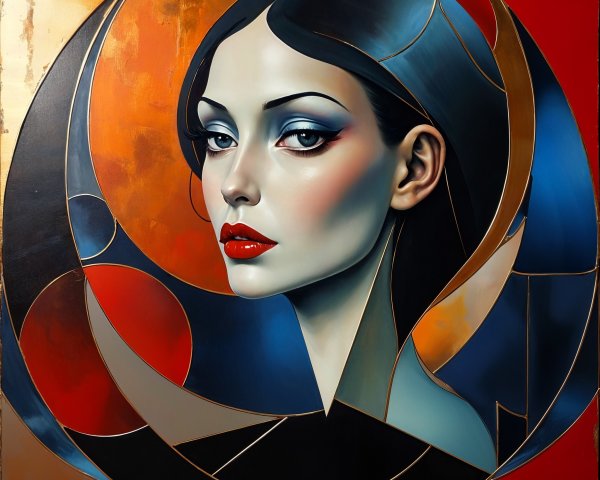 Portrait of a Woman with Geometric Color Elements