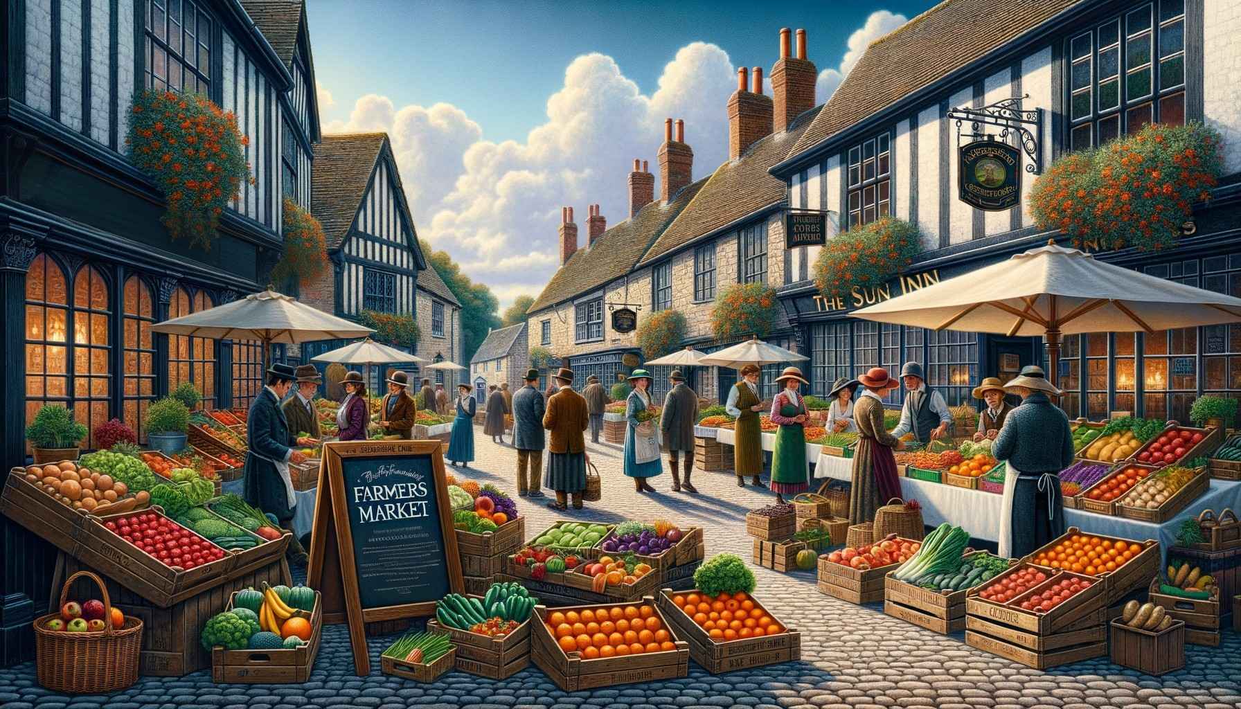 Vibrant Farmer's Market in Quaint Village Setting