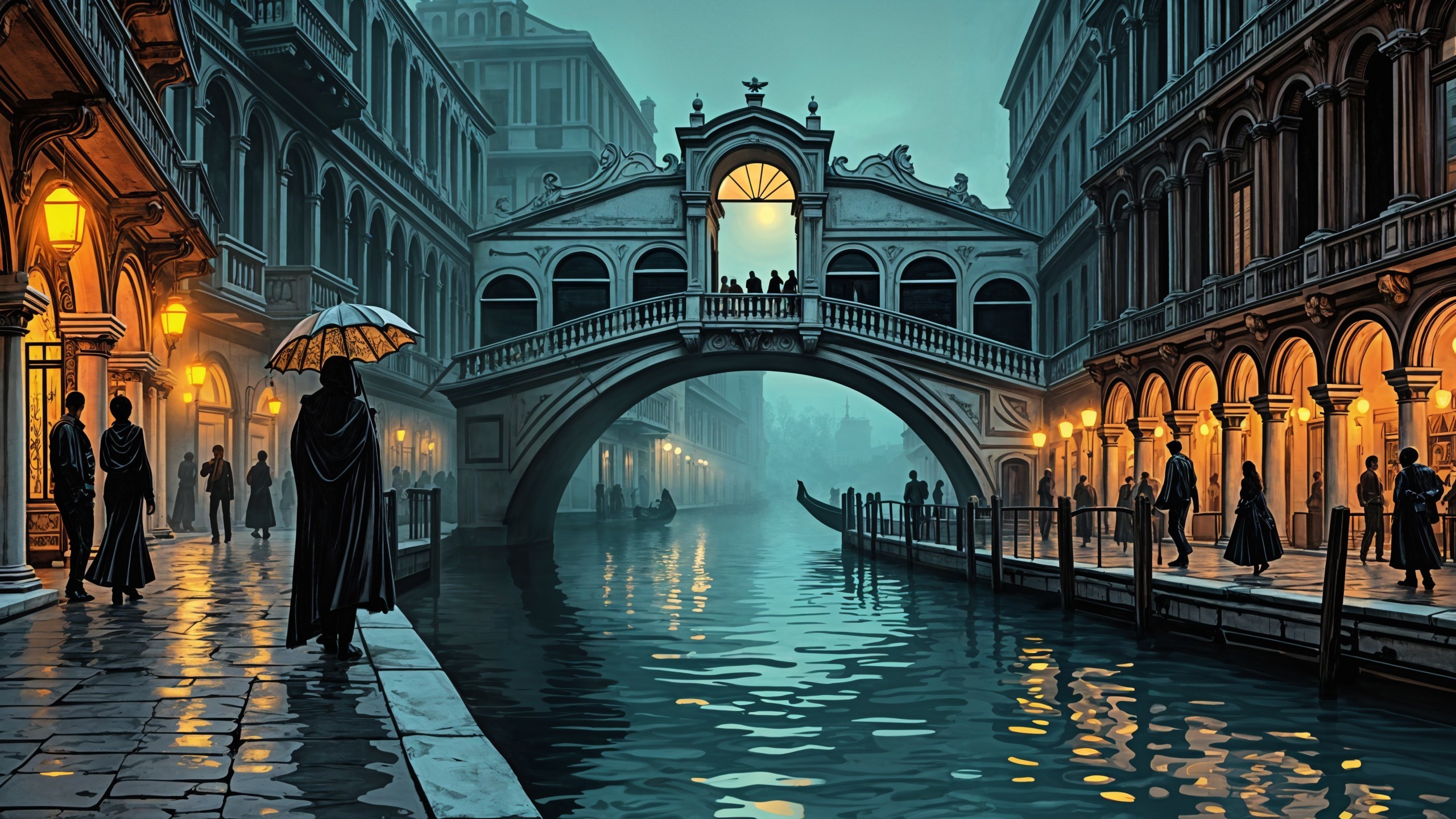 Serene Venetian Evening with Bridge and Lanterns