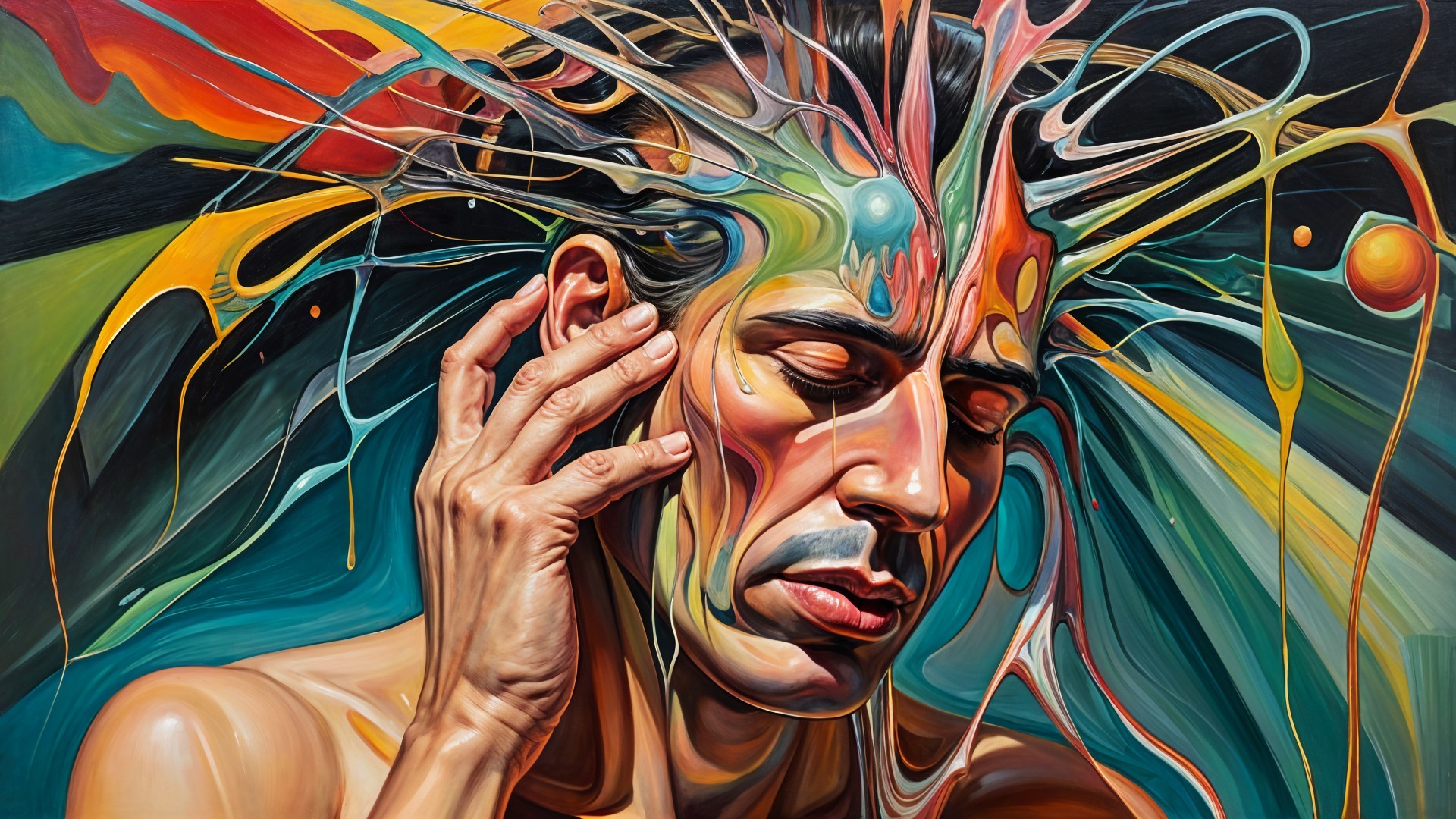 Portrait of a Man with Vibrant, Swirling Colors