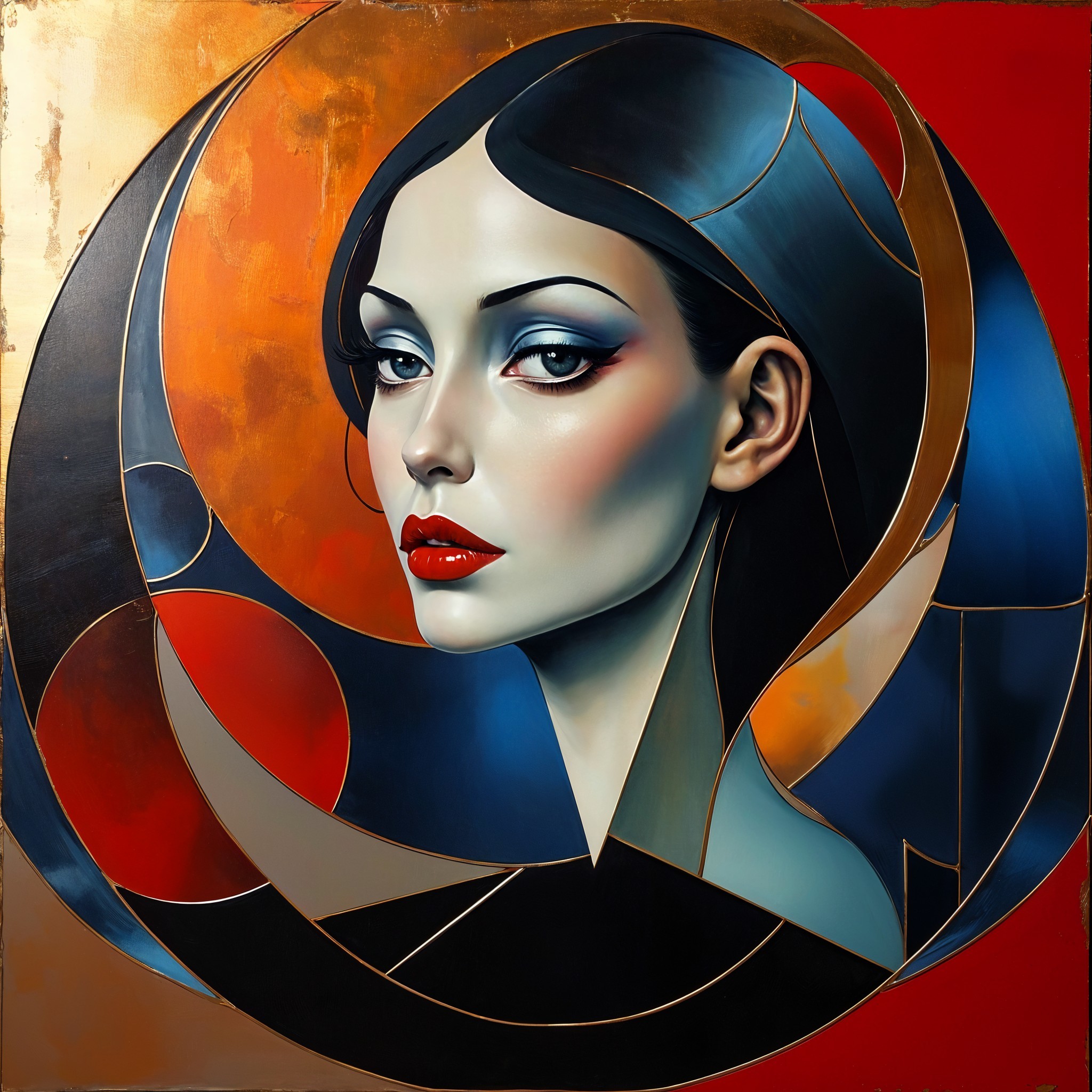 Portrait of a Woman with Geometric Color Elements