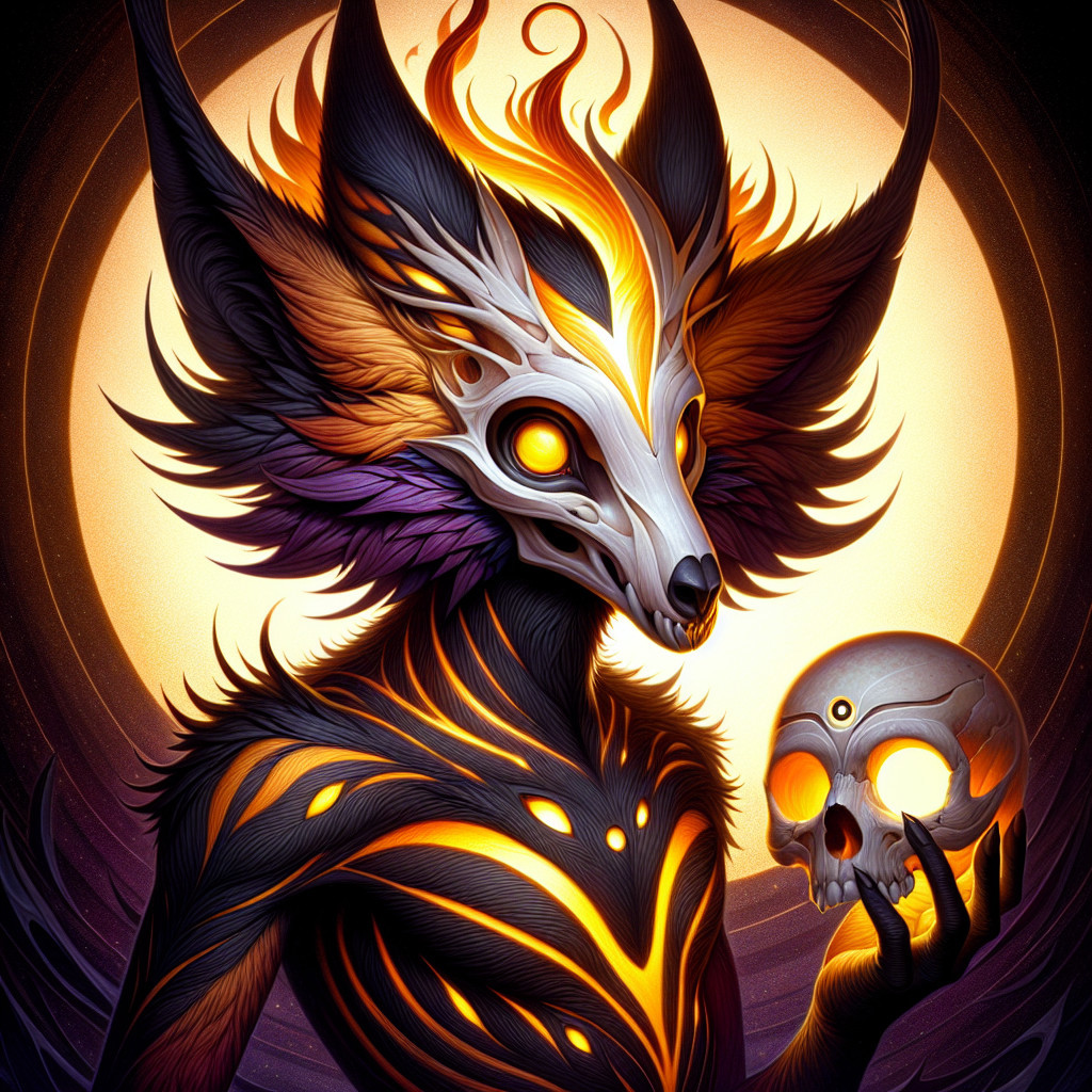 Mystical Creature with Fox-like Head and Skull Mask