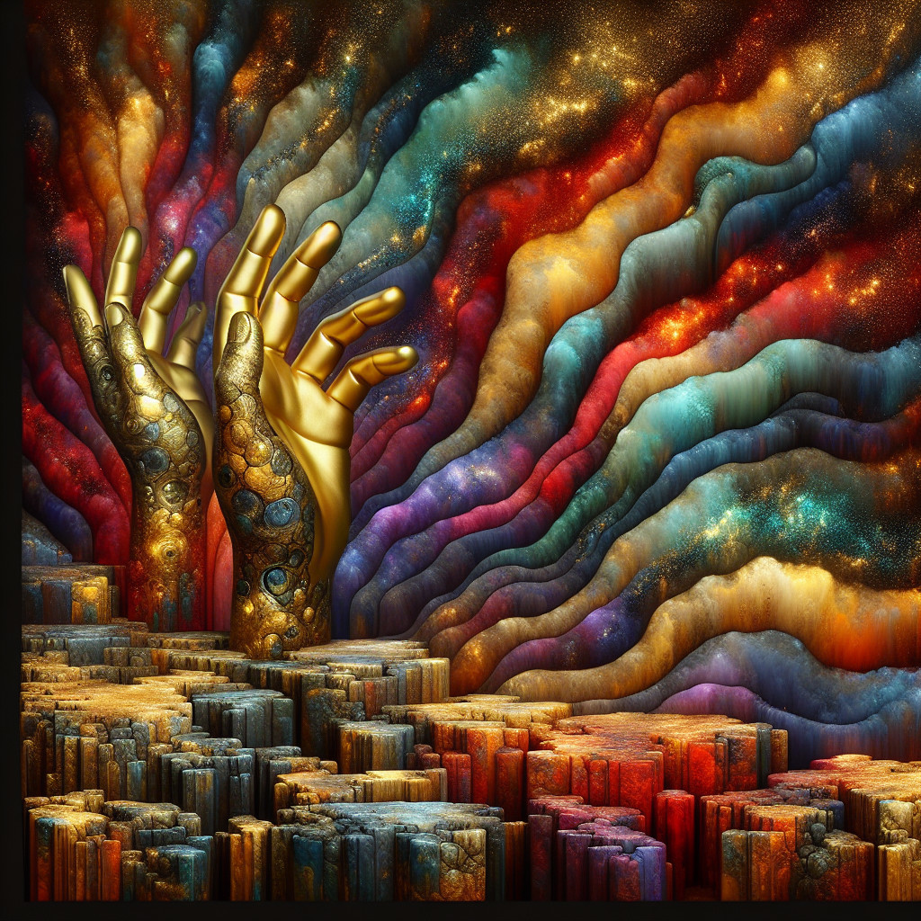 Abstract Image of Golden Hands in Cosmic Colors