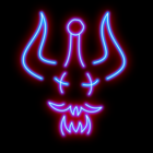 Neon Sign of Blue and Pink Horned Devil Face